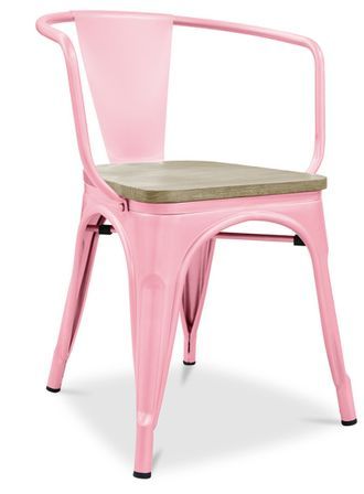Chaise industrielle avec accoudoirs acier brillant et assise en bois massif naturel Reko