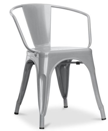 Chaise industrielle avec accoudoirs acier brillant Poka - Haut de gamme