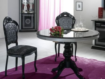 Chaise laqué noir et tissu noir aux motifs gris Venus