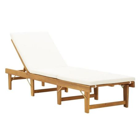 Chaise longue pliable tissu blanc et acacia massif clair Shika