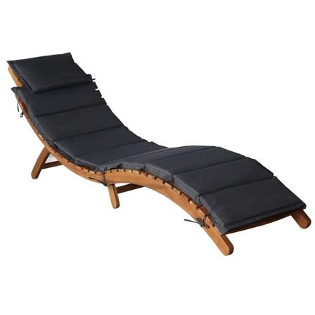 Chaise longue pliable tissu gris et acacia massif huilé Tulak