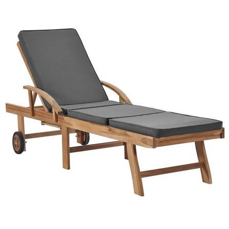 Chaise longue tissu gris foncé et teck massif clair Evidi