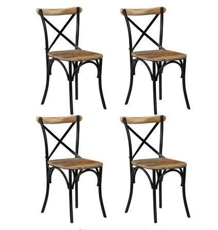 Chaise manguier massif et acier noir Tiphen - Lot de 4
