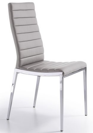 Chaise matelassée similicuir gris perle et pieds acier inoxydable Dona