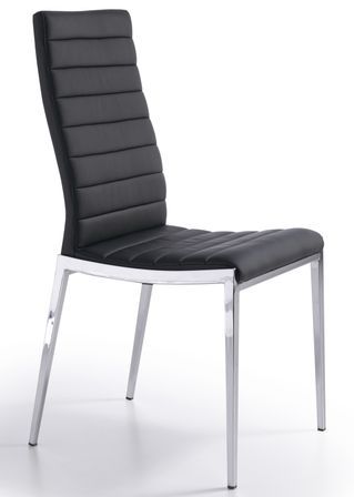Chaise matelassée similicuir noir et pieds acier Dona - Lot de 4