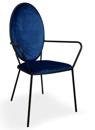 Chaise médaillon avec accoudoirs velours bleu Richard - Lot de 2