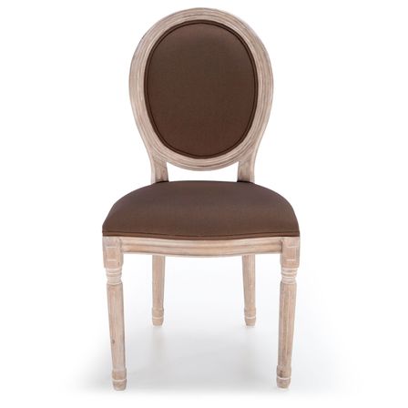Chaise médaillon bois et tissu marron Louis XVI - Lot de 2
