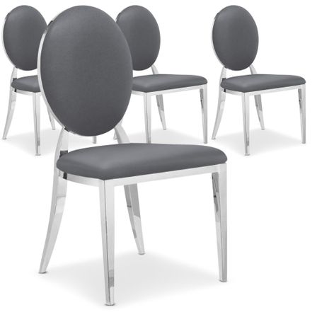 Chaise médaillon effet miroir et simili gris foncé Louis XVI - Lot de 4