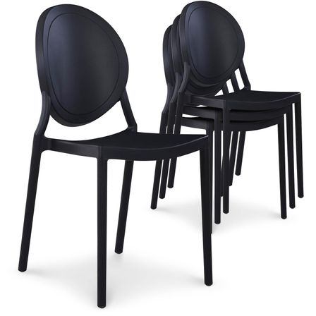 Chaise médaillon empilable polypropylène noir July - Lot de 4