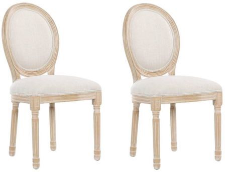 Chaise médaillon lin beige et pieds hêtre massif clair Dia - Lot de 2