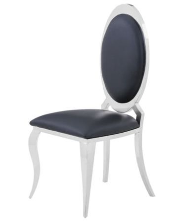 Chaise médaillon simili cuir et pieds métal argenté effet miroir Joliva - Lot de 4