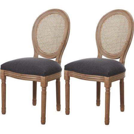 Chaise médaillon tissu anthracite et bois clair Louis XVI - Lot de 2