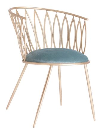 Chaise métal doré et assise velours bleu Lean - lot de 2