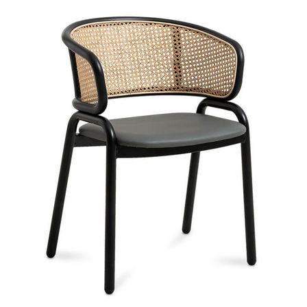 Chaise métal laquée noir et rotin naturel Koby