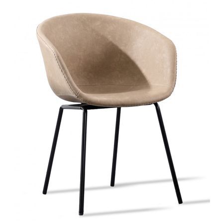 Chaise métal noir laqué et simili cuir beige Karry