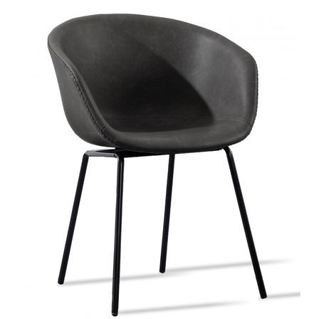 Chaise métal noir laqué et simili cuir noir Karry