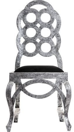 Chaise mindi massif argenté et assise velours noir Diane