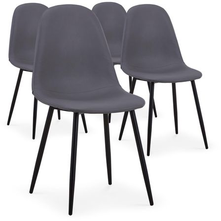 Chaise moderne similicuir gris pieds métal noir Garo - Lot de 4
