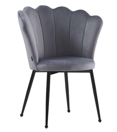 Chaise moderne velours et pieds métal noir Pétale - Lot de 2