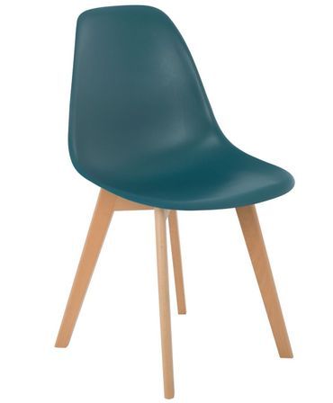 Chaise nordique bleu canard et pieds hêtre clair Nordo - Lot de 2