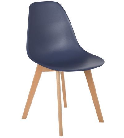 Chaise nordique bleu nuit mate et pieds hêtre clair Tula - Lot de 2