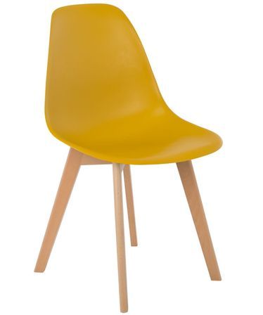 Chaise nordique jaune curri mate et pieds hêtre clair Tula - Lot de 2