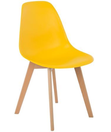 Chaise nordique jaune mate et pieds hêtre clair Tula - Lot de 2