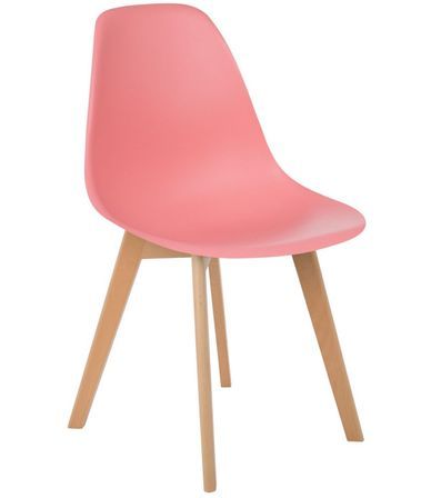 Chaise nordique rose flamand mate et pieds hêtre clair Tula - Lot de 2