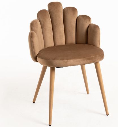 Chaise originale velours marron et pieds métal naturel Achille - Lot de 2