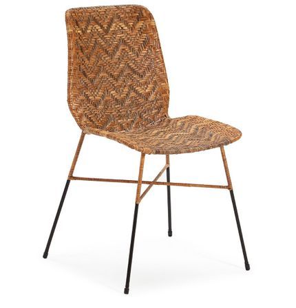 Chaise osier naturel et brun avec pieds métal noir Fano