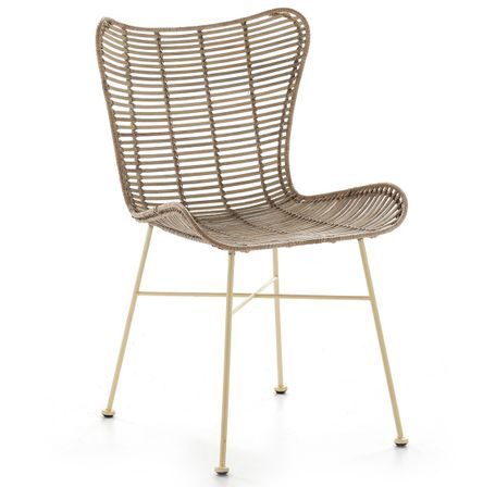 Chaise osier naturel et pieds métal doré Gael