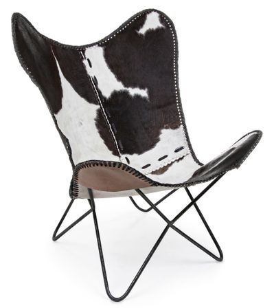 Chaise papillon cuir et pieds acier noir Berry - Lot de 2