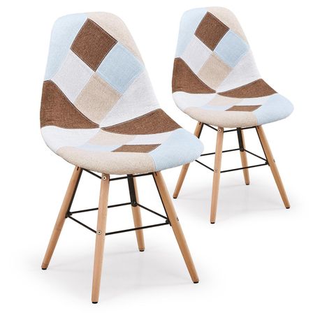 Chaise Patchwork Beige Marron bleu - Lot de 2