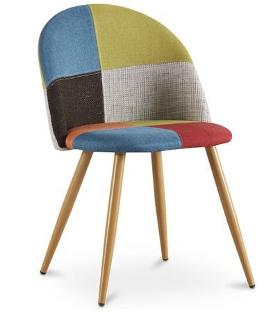 Chaise tissu patchwork et pieds métal effet bois Davy - Version haut de gamme