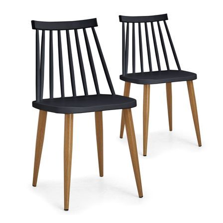 Chaise polypropylène noir et pieds métal beige Nordi - Lot de 2