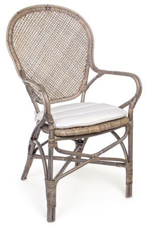 Chaise rotin vieilli avec coussin marron clair Edina - Lot de 2
