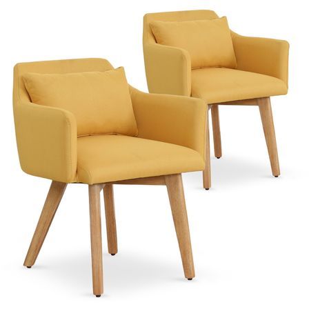 Chaise scandinave avec accoudoir tissu jaune Kendi - Lot de 2