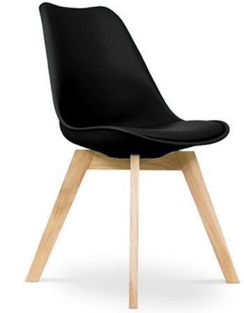 Chaise scandinave avec coussin simili noir Genève - Lot de 2