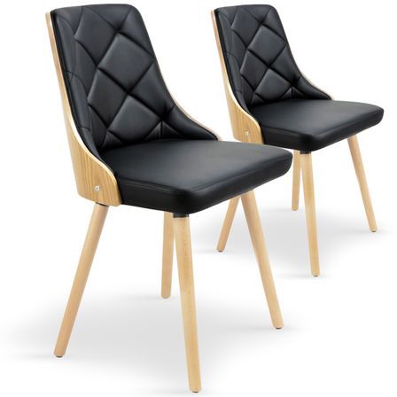 Chaise Scandinave Bois clair et Noir Pako - Lot de 2