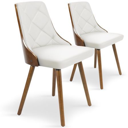 Chaise Scandinave Bois Noisette et Blanc Pako - Lot de 2