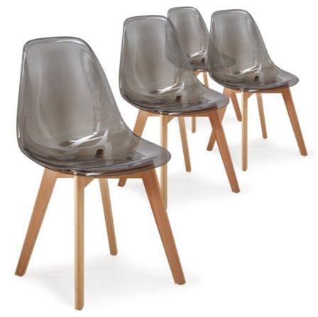Chaise scandinave plexiglass gris fumé et naturel Oxy - Lot de 4