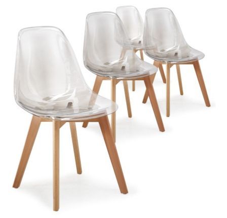 Chaise scandinave plexiglass transparent et naturel Oxy - Lot de 4