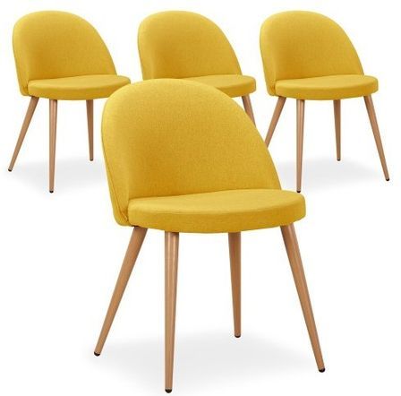 Chaise scandinave tissu jaune Scary - lot de 4