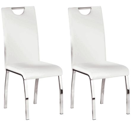 Chaise simili cuir blanc et pieds métal chromé Lust - Lot de 2