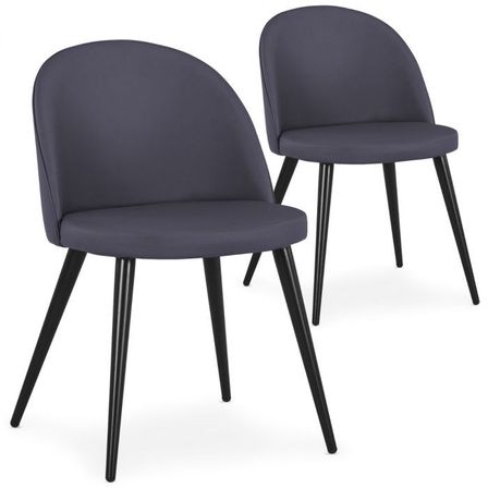 Chaise simili cuir gris et pieds métal noir Maurane - Lot de 2