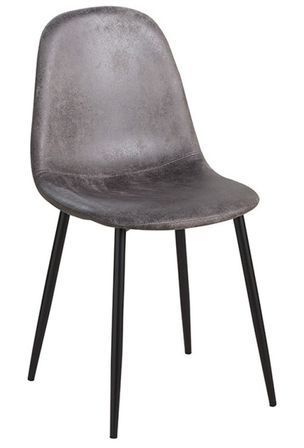 Chaise simili cuir gris foncé vintage et pieds acier noir Kela