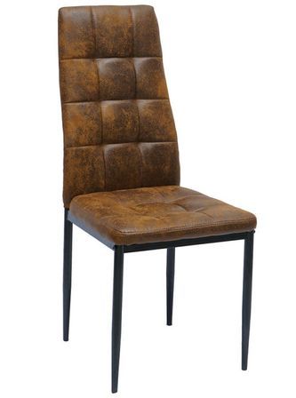 Chaise simili cuir marron vintage capitonné et pieds acier noir Kentor