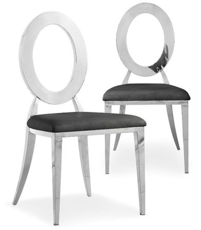Chaise simili cuir noir et métal argent Darnel - Lot de 2