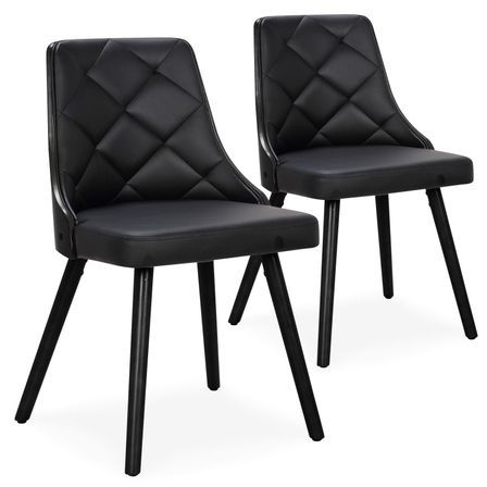 Chaise similicuir et pieds bois massif peint noirs Pako - Lot de 2
