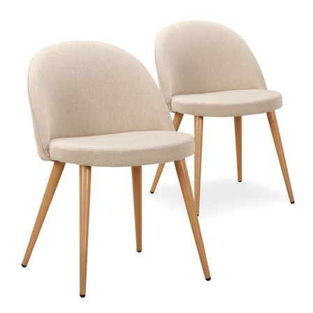 Chaise tissu beige et pieds bois clair Maurane - Lot de 2